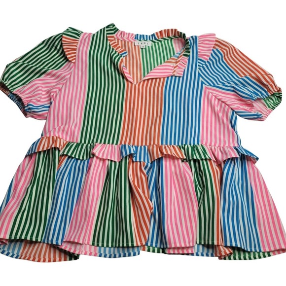 THML Tops - THML Colorful Striped V-Neck Ruffle Peplum Blouse Women's XL